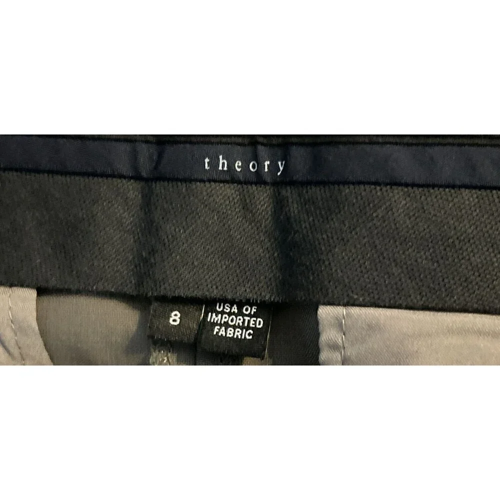 Theory 96% Wool Straight-Leg Trousers With Pleated Front & Side Pockets Size 8